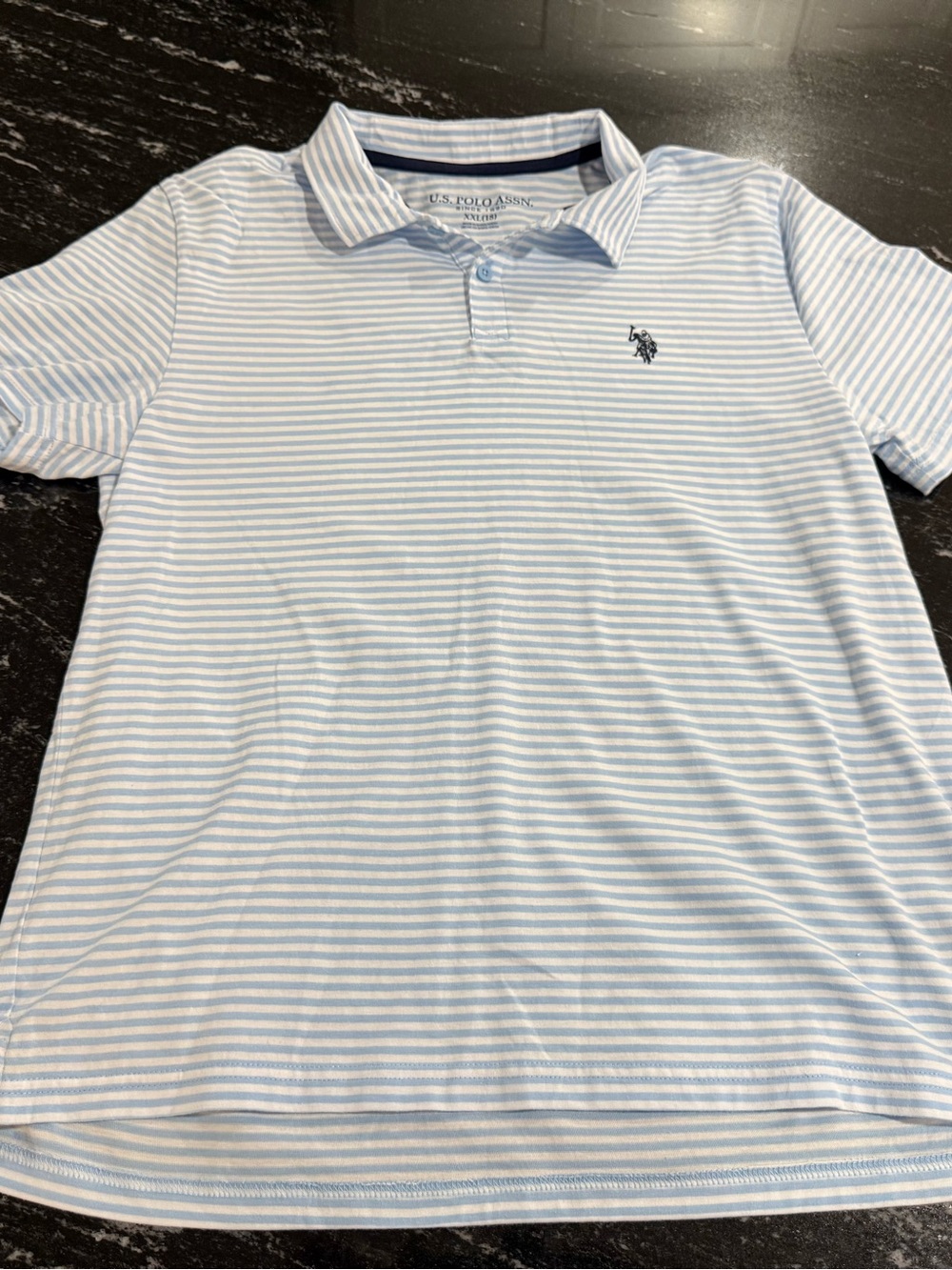 U.S. Polo Assn Polo Shirt Boys 18 Blue White Striped 100% Cotton Logo